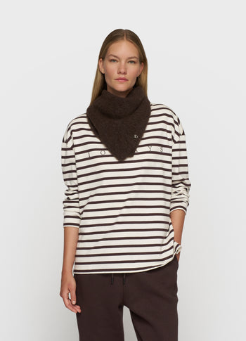 boat neck top stripes | ecru/wine