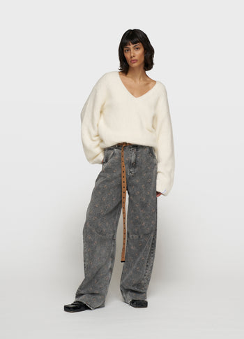 pleat hairy knit sweater | ecru