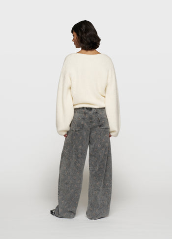 pleat hairy knit sweater | ecru