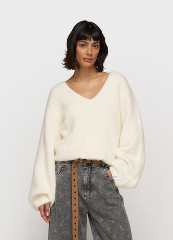 pleat hairy knit sweater | ecru