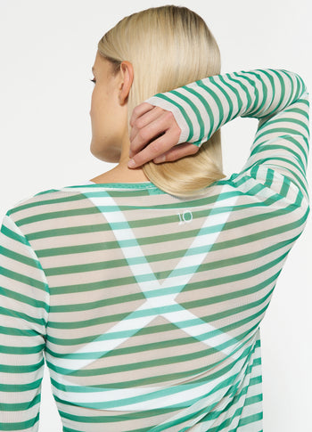 mesh tee stripe | ecru/apple green