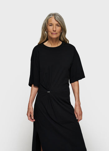 tee dress gathering | black