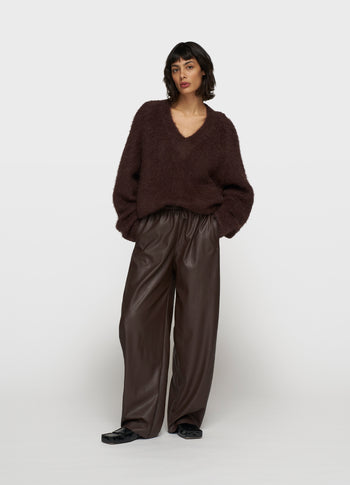 soft PU western pants | deep wine