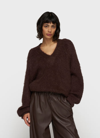 v-neck knit sweater | deep wine