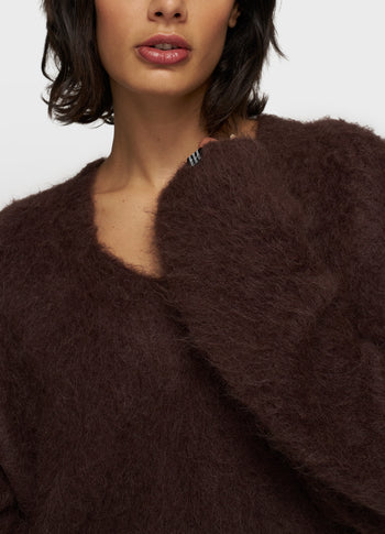 v-neck knit sweater | deep wine