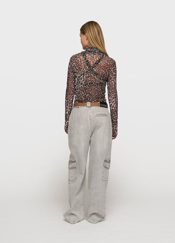 mesh long sleeve leopard | ecru