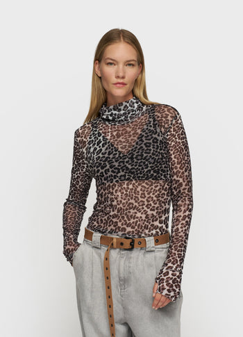 mesh long sleeve leopard | ecru