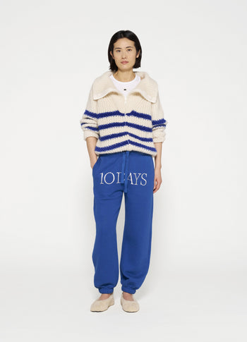 zip cardigan knit stripes | ecru/true blue