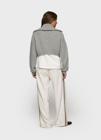 cropped knit zip jacket | light grey melee