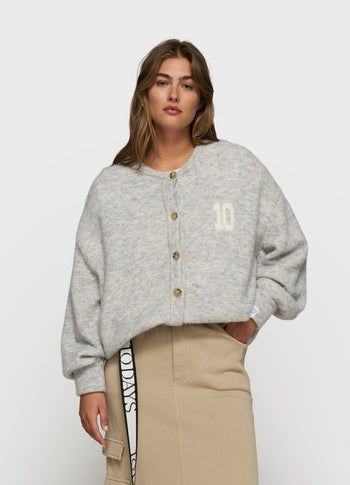 soft baseball knit cardigan | light grey melee