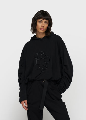 pleated balloon hoodie | black