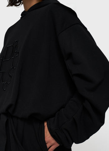 pleated balloon hoodie | black