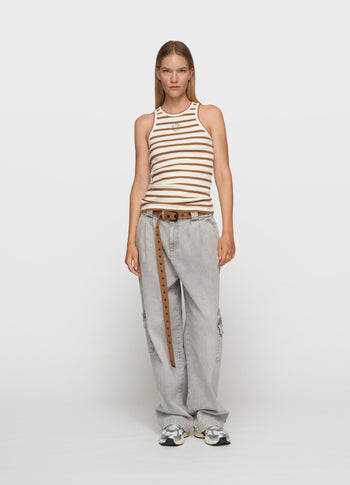 tank top rib stripes | ecru/suede
