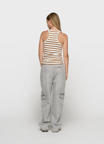 tank top rib stripes | ecru/suede