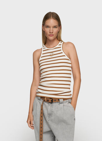 tank top rib stripes | ecru/suede