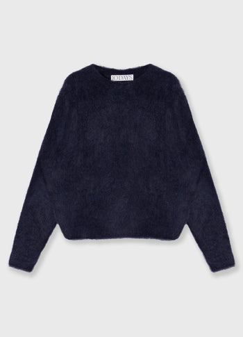 cropped hairy knit sweater | dark navy