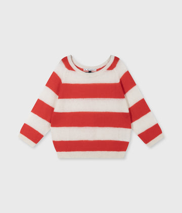 sweater thin knit stripes | white/poppy red