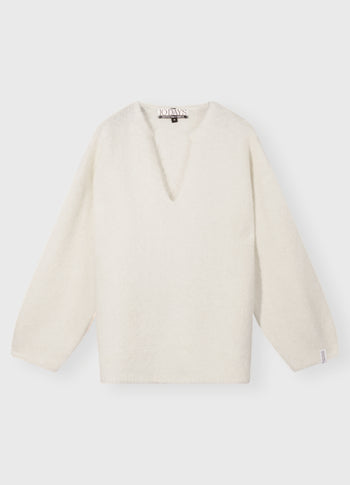 v-neck hairy knit sweater | ecru