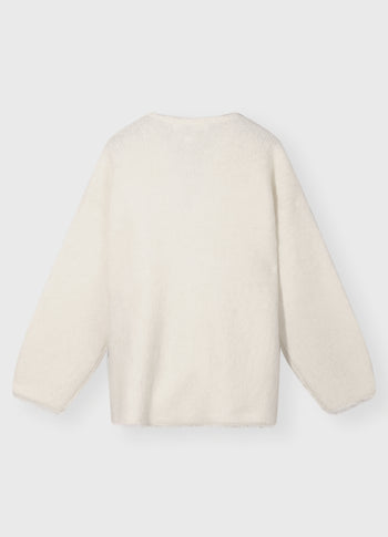 v-neck hairy knit sweater | ecru