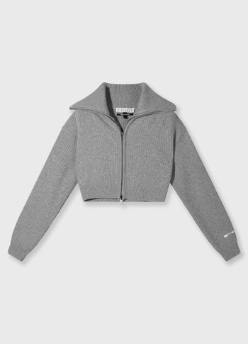 cropped knit zip jacket | light grey melee