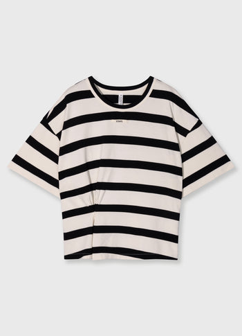 tee gathering stripes | ecru/black