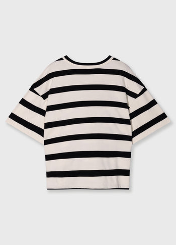 tee gathering stripes | ecru/black