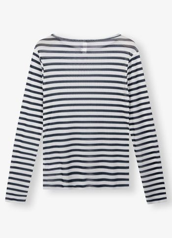 mesh tee stripe | ecru/night sky