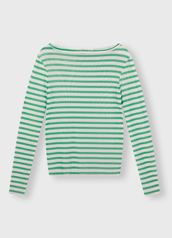 mesh tee stripe | ecru/apple green