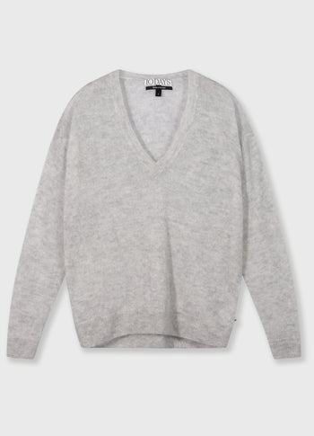 THE V-NECK KNIT SWEATER | light grey melee