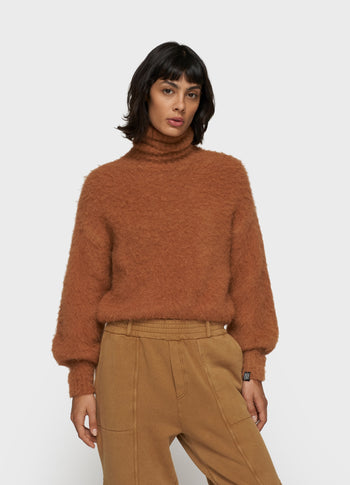 cropped knit turtleneck | suede