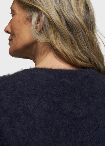 cropped hairy knit sweater | dark navy