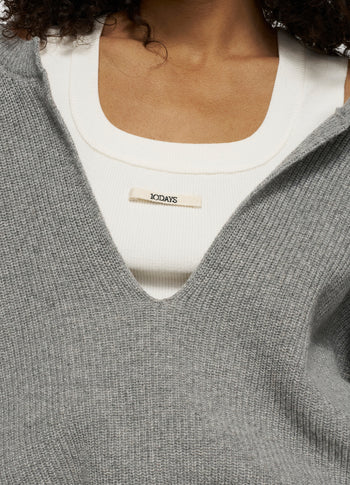 v-neck knit sweater cashmere | light grey melee