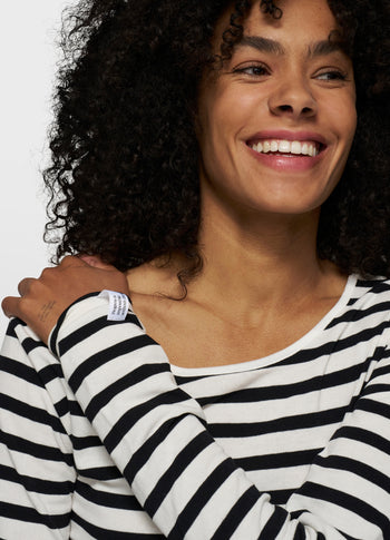 extra long sleeve tee modal stripes | ecru/black