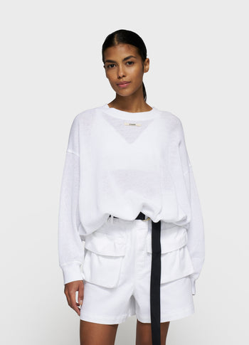 mesh baseball sweater gathering | white