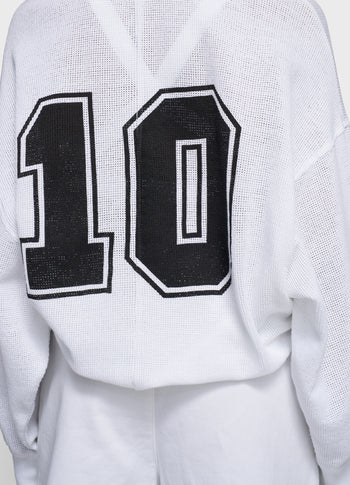 mesh baseball sweater gathering | white