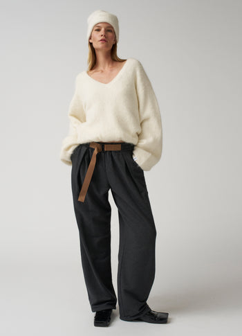 pleat hairy knit sweater | ecru
