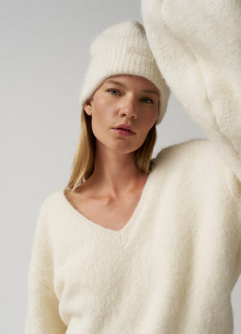 pleat hairy knit sweater | ecru