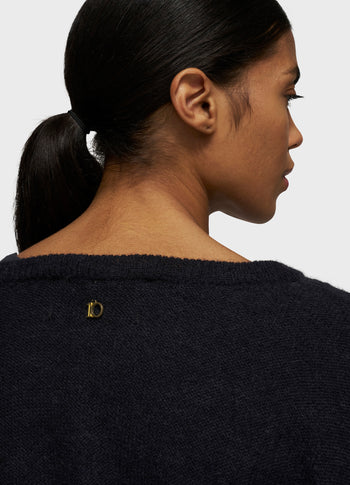 loose thin knit sweater | dark navy