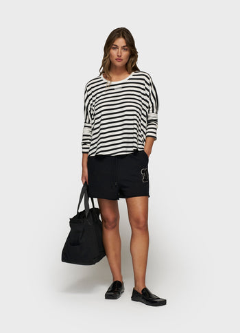 loose long sleeve tee modal stripes | ecru/black