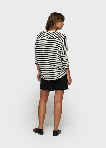 loose long sleeve tee modal stripes | ecru/black