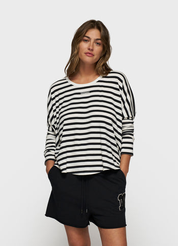 loose long sleeve tee modal stripes | ecru/black
