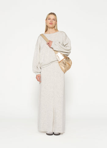 knitted maxi skirt | white grey melee