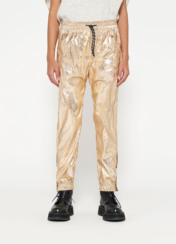 metallic pants | rose gold