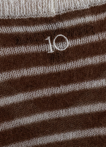 thin v-neck knit sweater | ecru/dark truffle