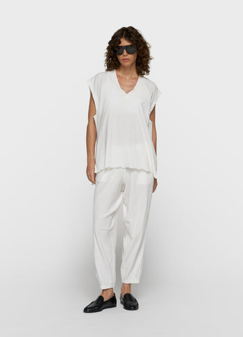 v-neck crinkle top | ecru