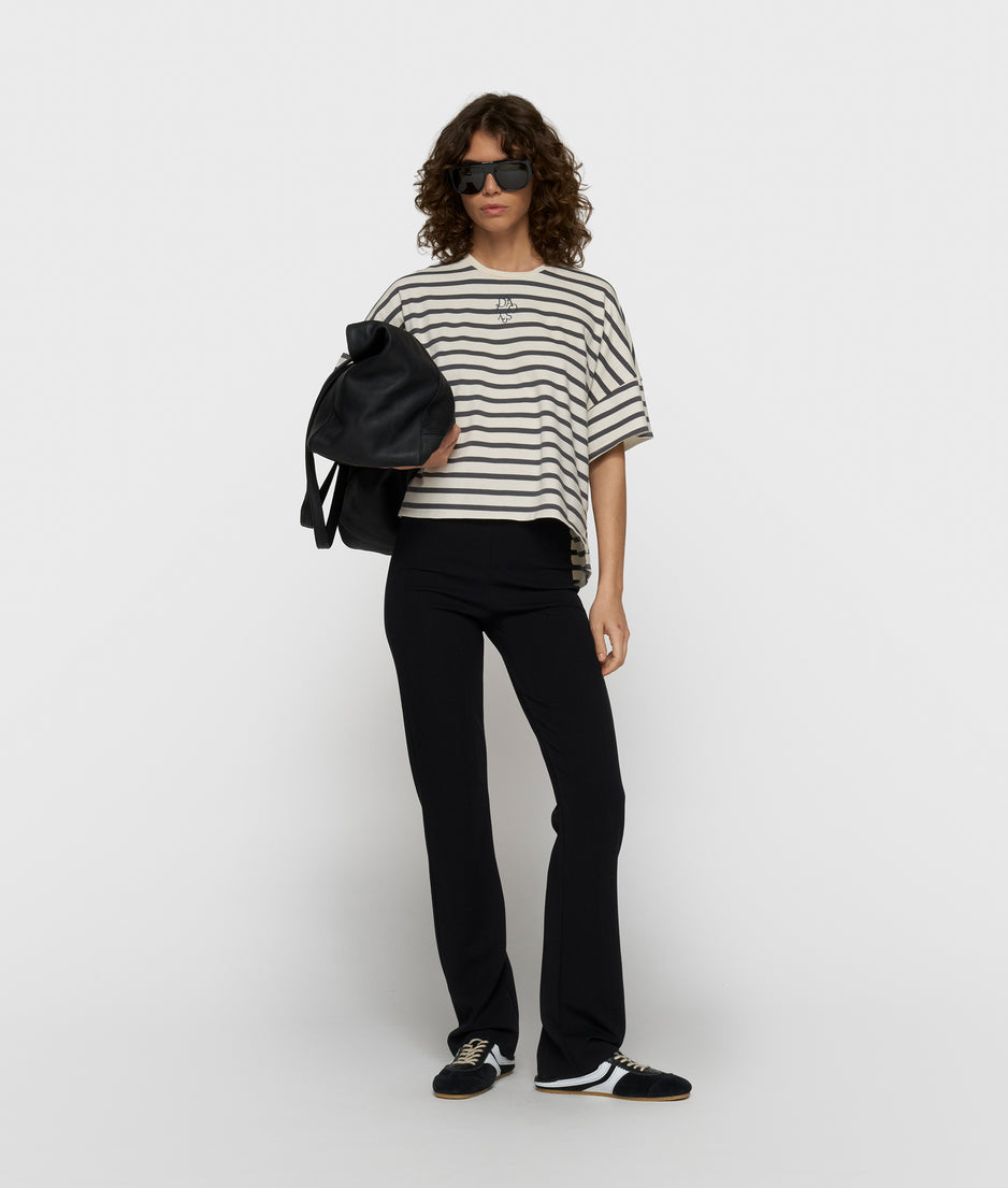 wijd T-shirt strepen | ecru/steel blue