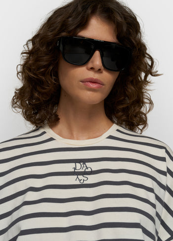 wijd T-shirt strepen | ecru/steel blue