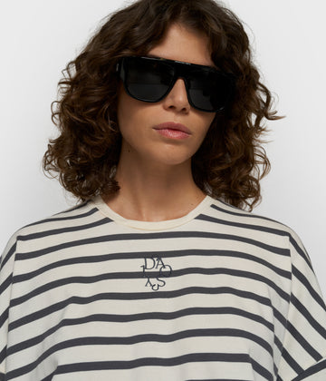 wijd T-shirt strepen | ecru/steel blue