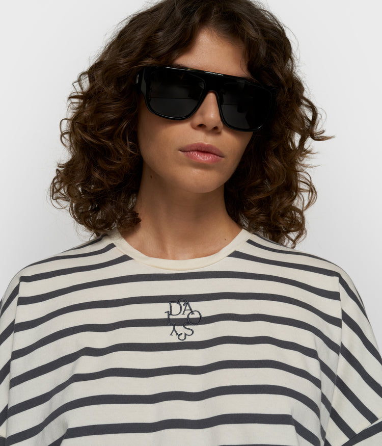wijd T-shirt strepen | ecru/steel blue