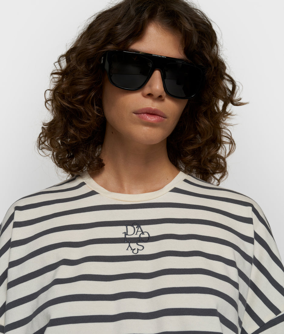 wijd T-shirt strepen | ecru/steel blue